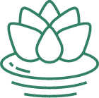 A green lotus flower icon on a black background representing alternative medicine. atma acupuncture